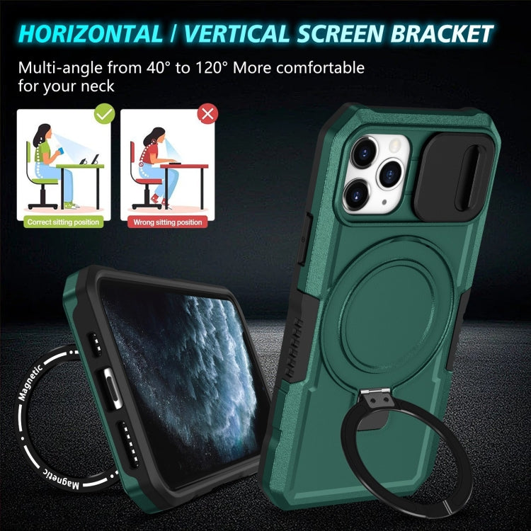 For iPhone 11 Pro Sliding Camshield Magsafe Holder TPU Hybrid PC Phone Case(Deep Green) - iPhone 11 Pro Cases by PMC TechLife | Online Shopping South Africa | PMC TechLife