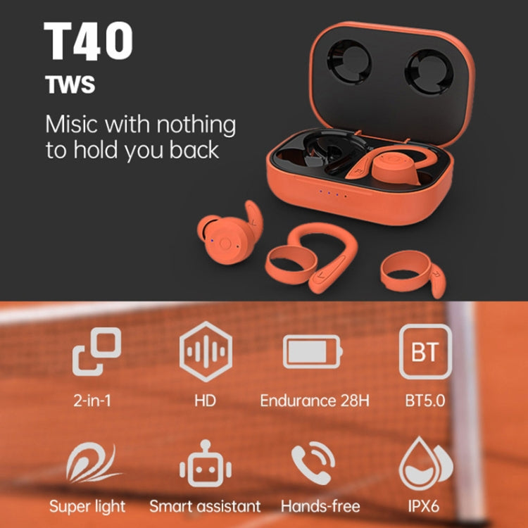 T&G T40 TWS IPX6 Water-resistant Hanging Ear Wireless Bluetooth Earphones with Charging Box(White)