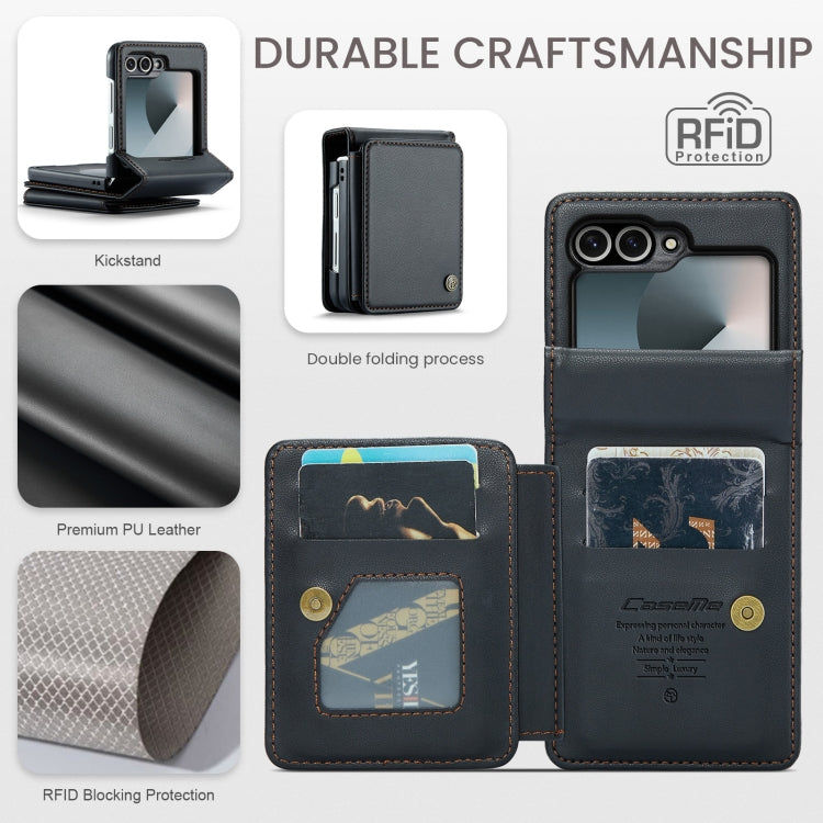 For Samsung Galaxy Z Flip6 5G CaseMe C22 PC+TPU Business Style RFID Anti-theft Leather Phone Case(Black)