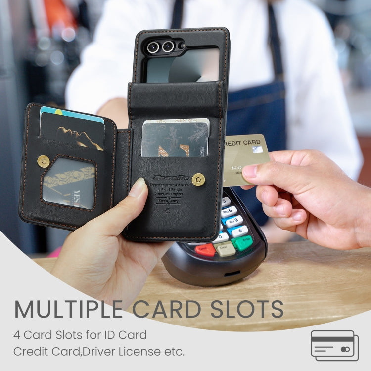 For Samsung Galaxy Z Flip6 5G CaseMe C22 PC+TPU Business Style RFID Anti-theft Leather Phone Case(Black)