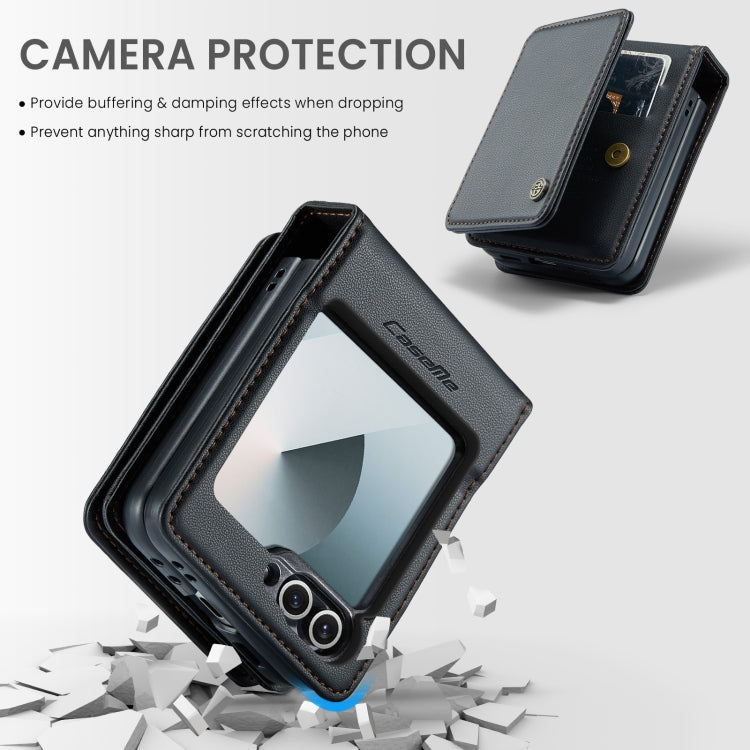 For Samsung Galaxy Z Flip6 5G CaseMe C22 PC+TPU Business Style RFID Anti-theft Leather Phone Case(Black)