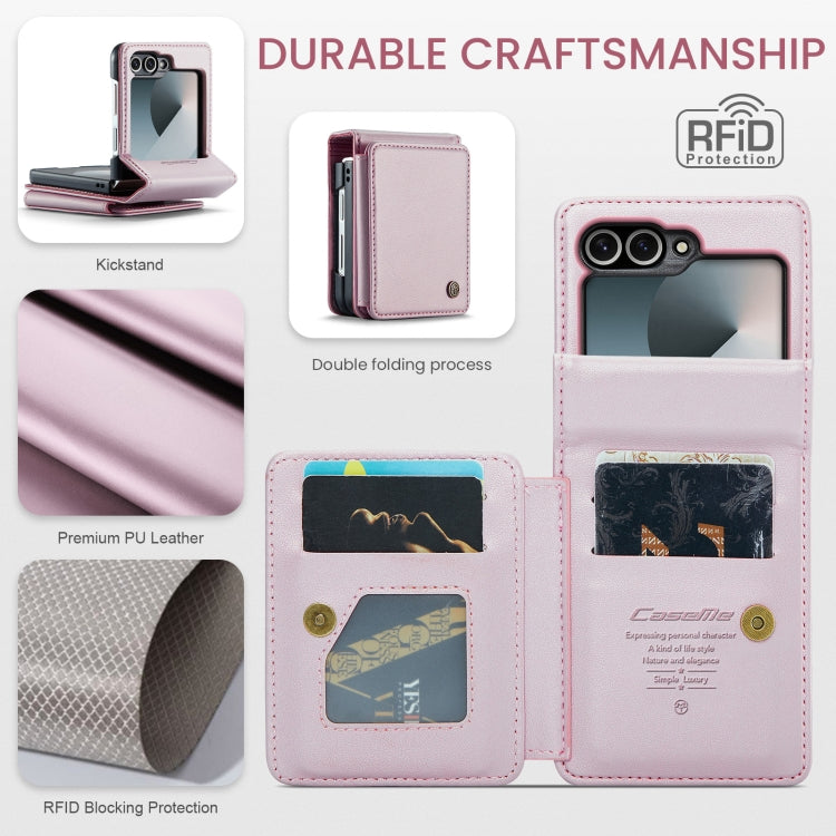 For Samsung Galaxy Z Flip6 5G CaseMe C22 PC+TPU Business Style RFID Anti-theft Leather Phone Case(Pink)