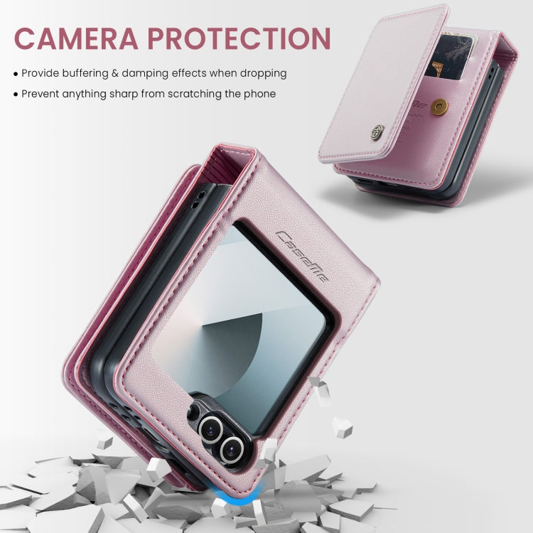 For Samsung Galaxy Z Flip6 5G CaseMe C22 PC+TPU Business Style RFID Anti-theft Leather Phone Case(Pink)