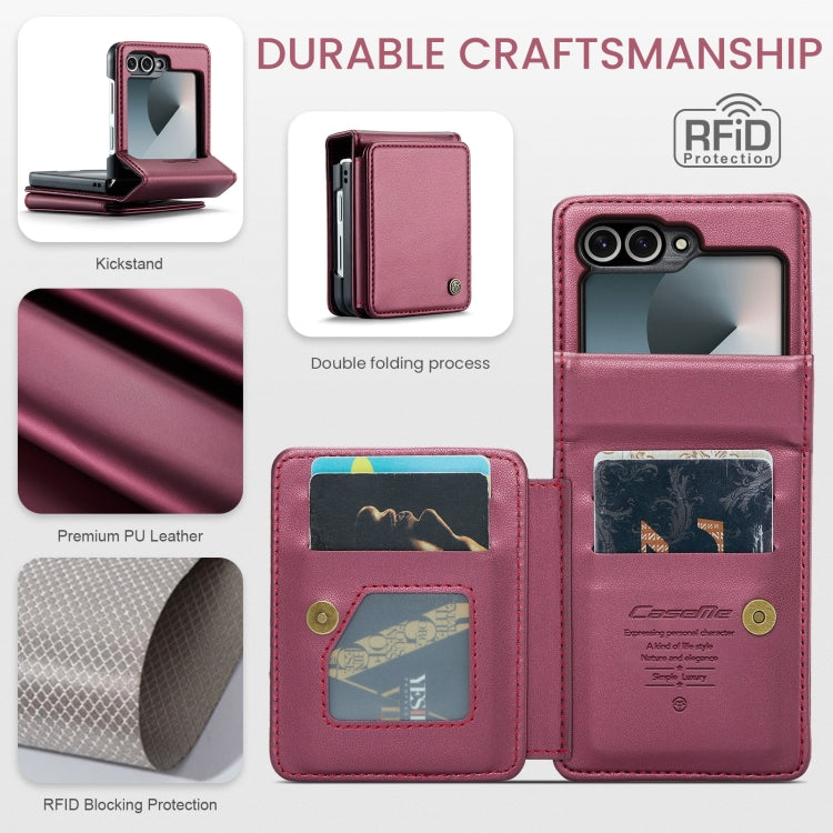 For Samsung Galaxy Z Flip6 5G CaseMe C22 PC+TPU Business Style RFID Anti-theft Leather Phone Case(Wine Red)
