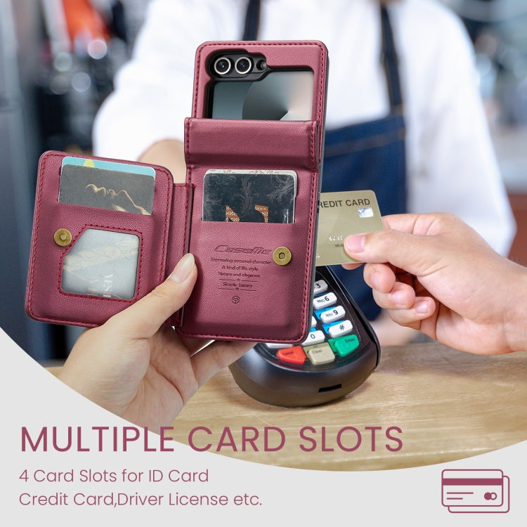 For Samsung Galaxy Z Flip6 5G CaseMe C22 PC+TPU Business Style RFID Anti-theft Leather Phone Case(Wine Red)