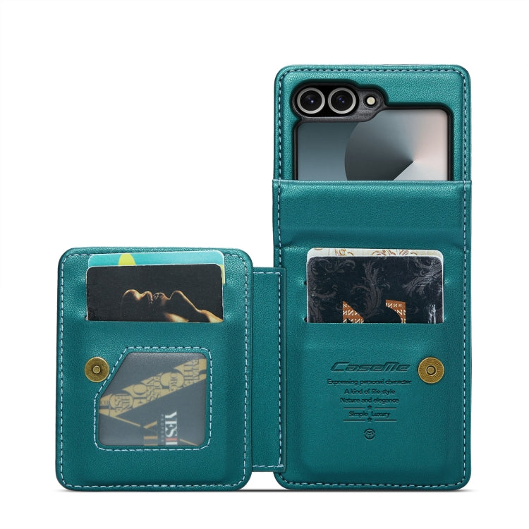 For Samsung Galaxy Z Flip6 5G CaseMe C22 PC+TPU Business Style RFID Anti-theft Leather Phone Case(Blue Green)
