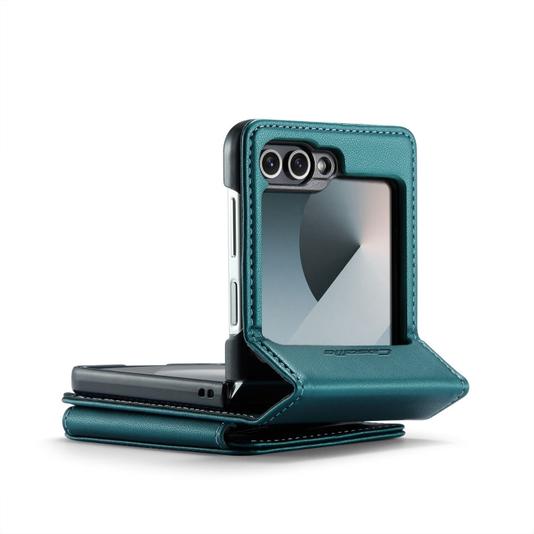 For Samsung Galaxy Z Flip6 5G CaseMe C22 PC+TPU Business Style RFID Anti-theft Leather Phone Case(Blue Green)