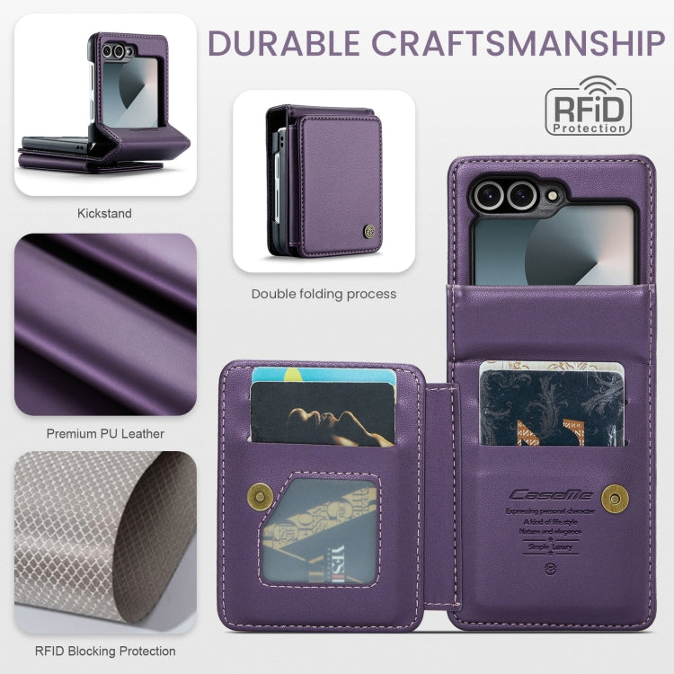 For Samsung Galaxy Z Flip6 / Flip7 FE CaseMe C22 PC+TPU Business Style RFID Anti-theft Leather Phone Case(Purple)