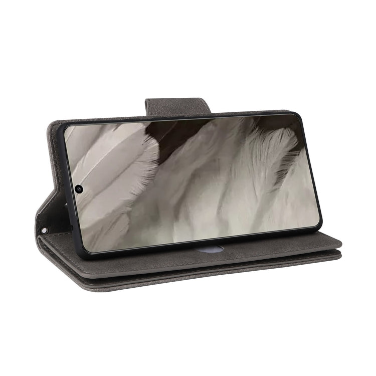 For Google Pixel 8 Rivet Buckle 9 Cards Three Fold Leather Phone Case(Grey) - Google Cases by PMC TechLife | Online Shopping South Africa | PMC TechLife | Buy Now Pay Later Mobicred