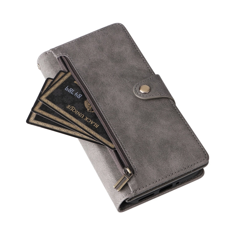 For Google Pixel 9 Pro Rivet Buckle 9 Cards Three Fold Leather Phone Case(Grey) - free shipping - PMC TechLife - Order now!