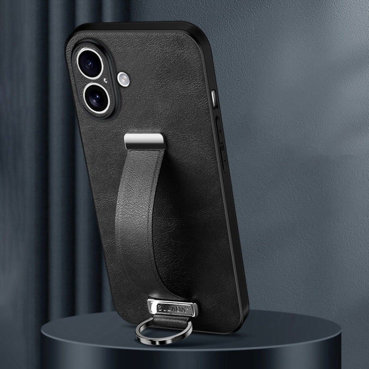 For iPhone 16 SULADA Tide Cool Series PC + Leather Texture Skin Feel Phone Case(Black)
