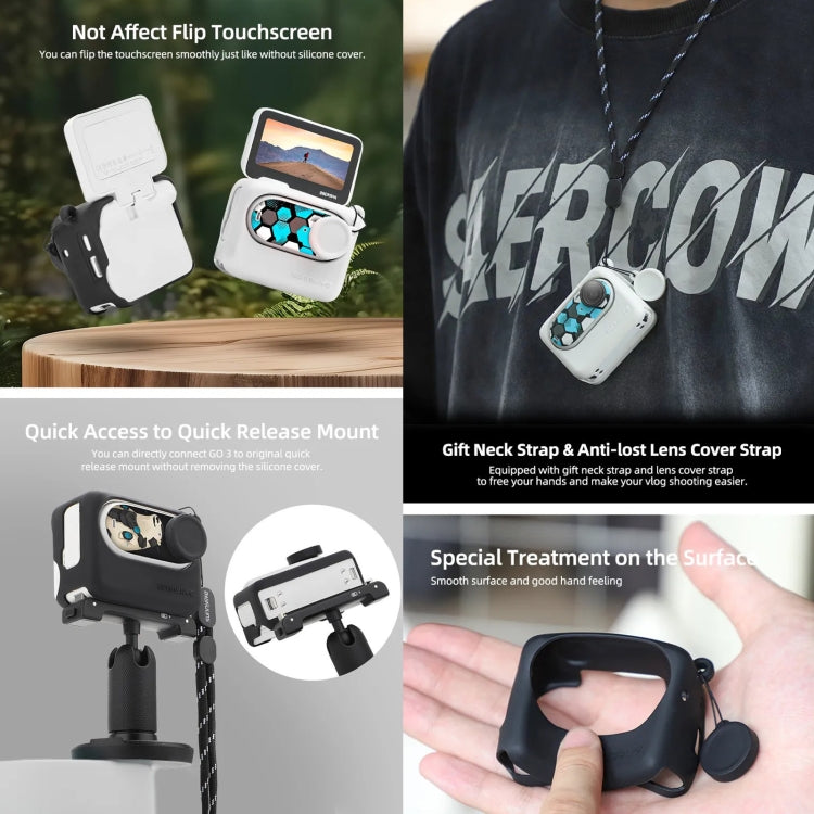 For Insta360 GO 3 Sunnylife Silicone Case Stickers Skin Wrap Lens Cover with Neck Strap(Black)