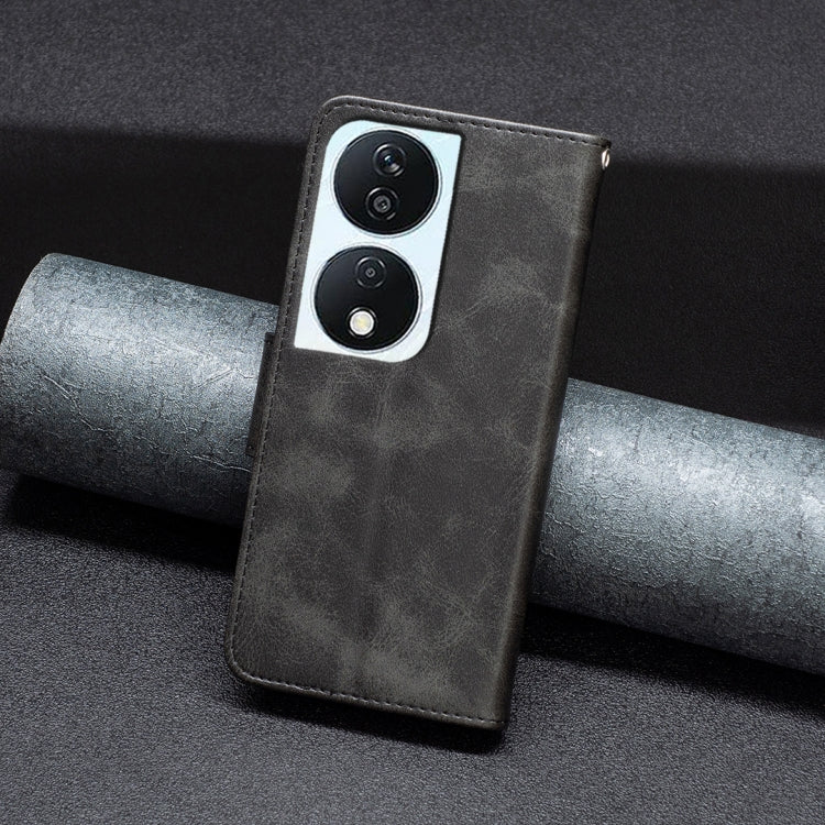 For Honor X7b Lambskin Texture Pure Color Flip Leather Phone Case(Black) - Honor Cases by PMC TechLife | Online Shopping South Africa | PMC TechLife