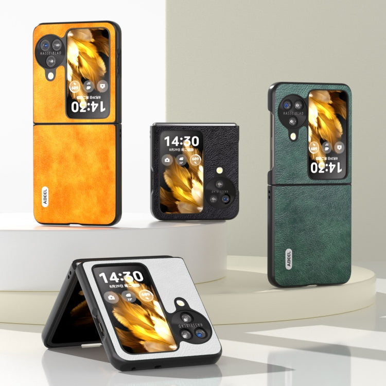 For OPPO Find N3 Flip ABEEL Dual Color Lichi Texture PU Phone Case(White) - Find N3 Flip Cases by PMC TechLife | Online Shopping South Africa | PMC TechLife