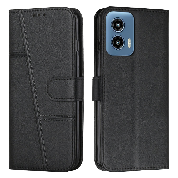 For Motorola Moto G Play 5G 2024/G 5G 2024 Stitching Calf Texture Buckle Leather Phone Case(Black)