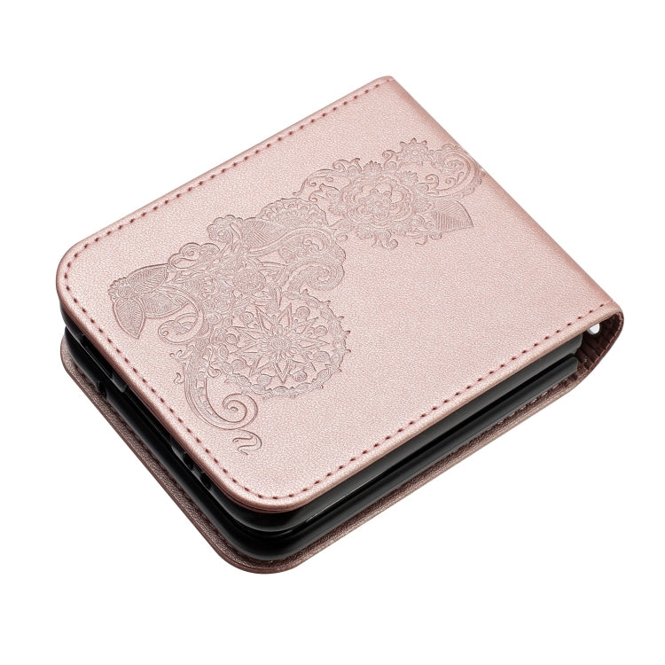For Samsung Galaxy Z Flip5 5G Datura Flower Embossed Flip Leather Phone Case(Rose Gold) - Galaxy Z Flip5 Cases by PMC TechLife | Online Shopping South Africa | PMC TechLife
