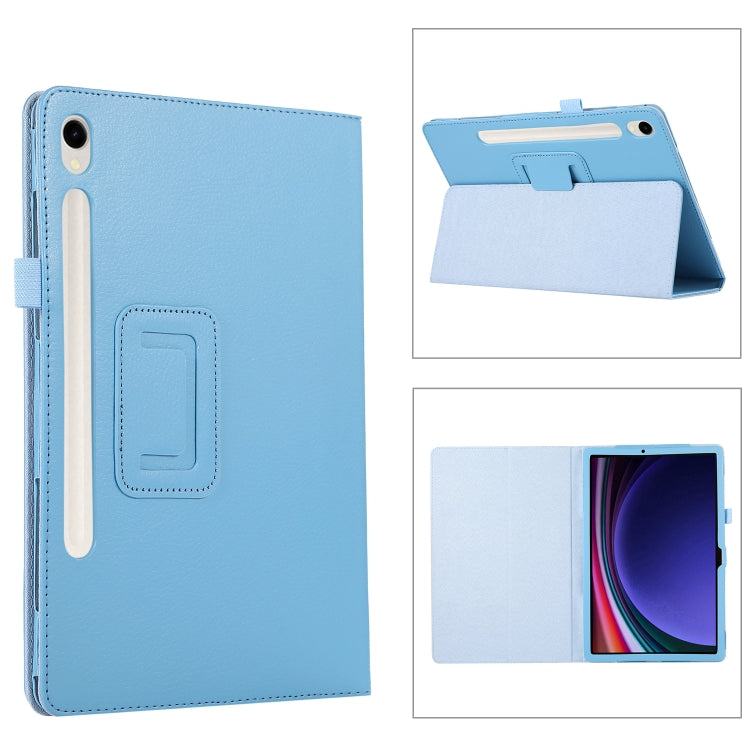 For Samsung Galaxy Tab S9+ / S10+ Litchi Texture Leather Tablet Case with Holder(Sky Blue)