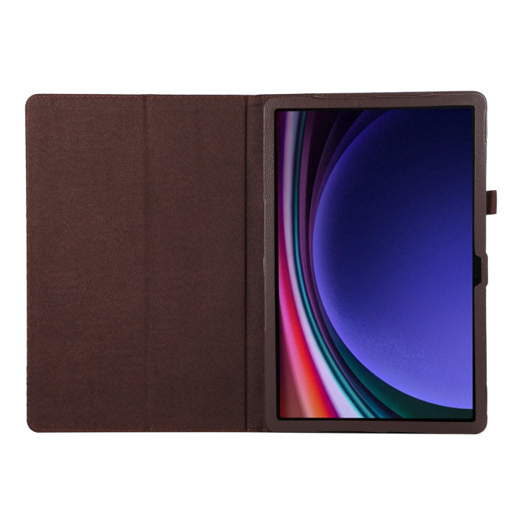 For Samsung Galaxy Tab S9 Ultra Litchi Texture Leather Tablet Case with Holder(Brown)
