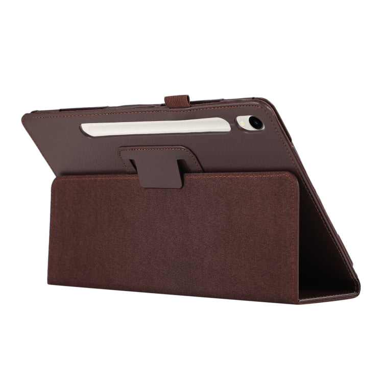 For Samsung Galaxy Tab S9 Ultra Litchi Texture Leather Tablet Case with Holder(Brown)