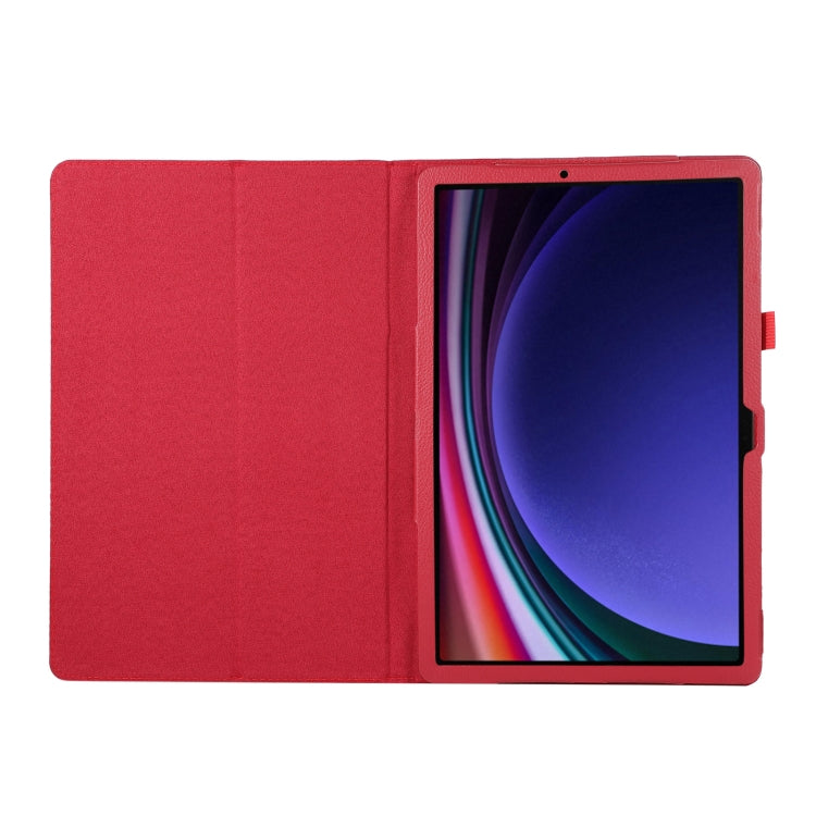 For Samsung Galaxy Tab S9 Ultra Litchi Texture Leather Tablet Case with Holder(Red)