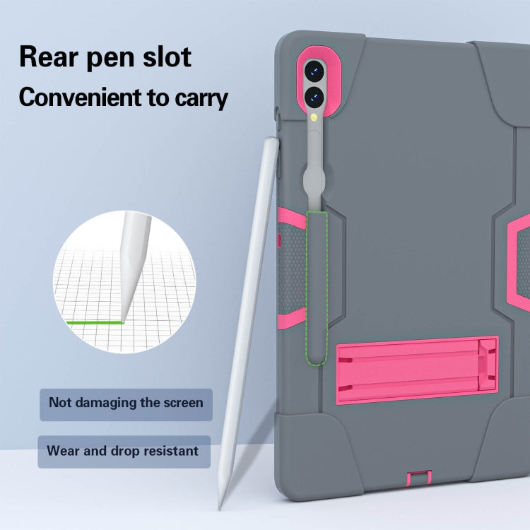 For Samsung Galaxy Tab S9+ Contrast Color Silicone PC Tablet Case with Holder(Grey + Rose Red)