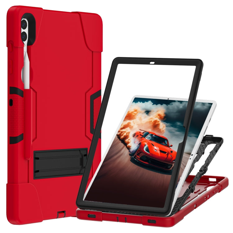 For Samsung Galaxy Tab S9+ Contrast Color Silicone PC Tablet Case with Holder(Red + Black)