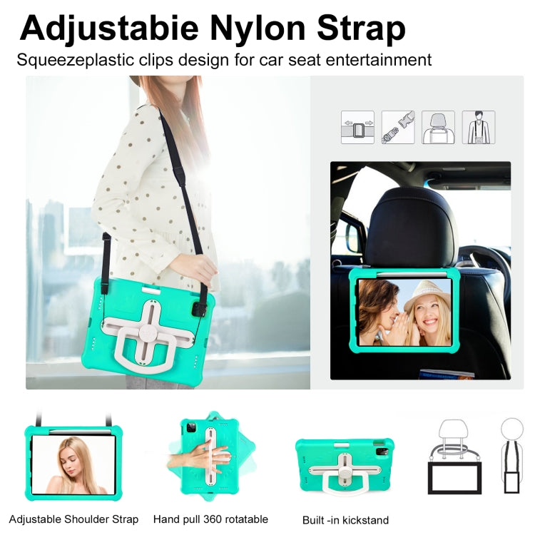 For iPad Air 11 2024 / 2025 Shield 360 Rotation Handle EVA Shockproof PC Tablet Case(Mint Green Beige)