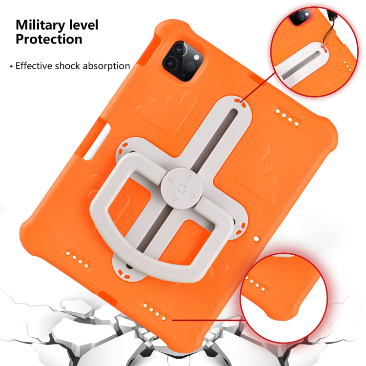 For iPad Air 11 2024 Shield 360 Rotation Handle EVA Shockproof PC Tablet Case(Orange Beige)