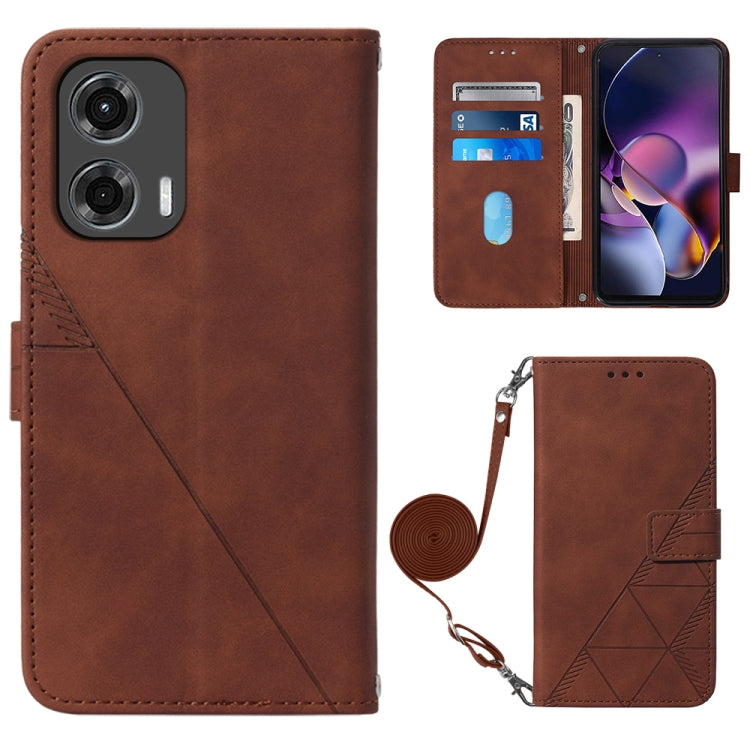 For Motorola Moto G Stylus 5G 2024 Crossbody 3D Embossed Flip Leather Phone Case(Brown)