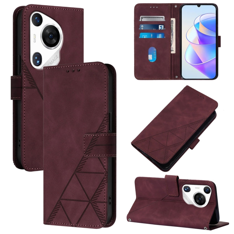 For Huawei Pura 70 Pro Crossbody 3D Embossed Flip Leather Phone Case(Wine Red)