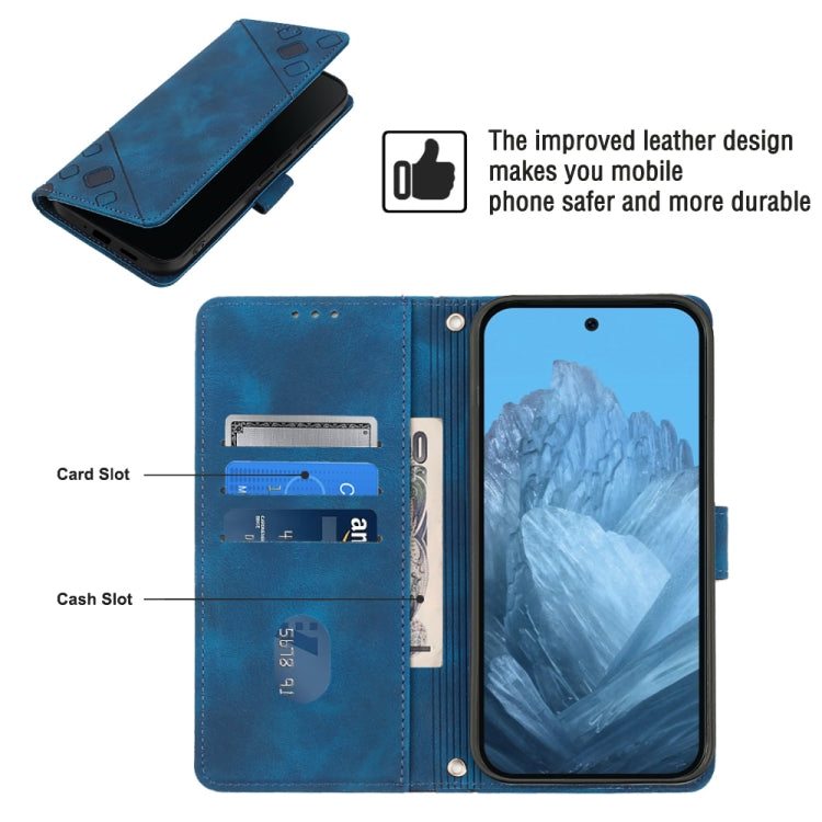 For Google Pixel 9 / 9 Pro Skin-feel Embossed Leather Phone Case(Blue) - Google Cases by PMC TechLife | Online Shopping South Africa | PMC TechLife | Buy Now Pay Later Mobicred