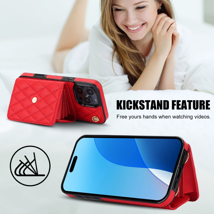 For iPhone 16 Pro Max Crossbody Rhombic Horizontal Wallet Leather Phone Case(Red)