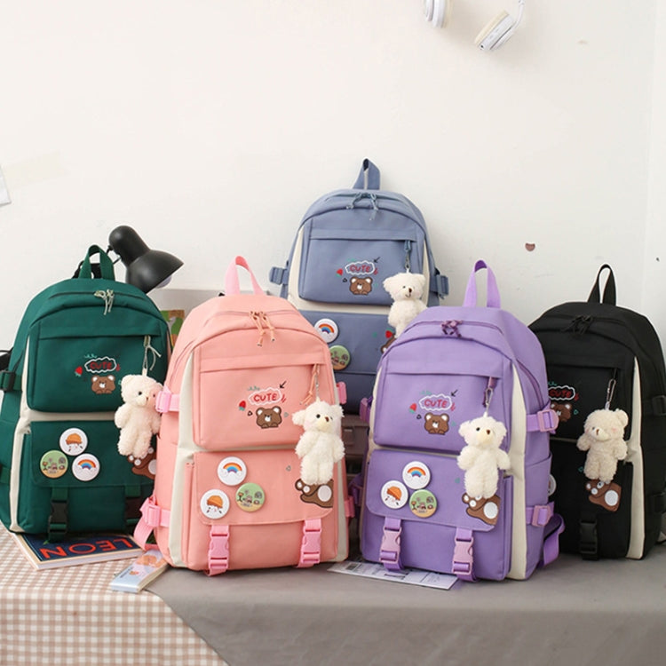 5pcs/Set Student Schoolbags, Lightweight and Cute Girls Backpack with Bear(Blue) - Double-shoulder Bags by PMC TechLife | Online Shopping South Africa | PMC TechLife