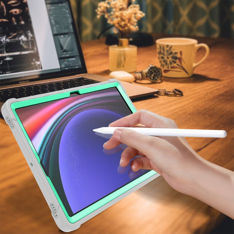 For Samsung Galaxy Tab S9+ Shockproof Silicone Hybrid PC Tablet Case with Holder(Mint Green + Grey) - Galaxy Tab S9+ Cases by PMC TechLife | Online Shopping South Africa | PMC TechLife