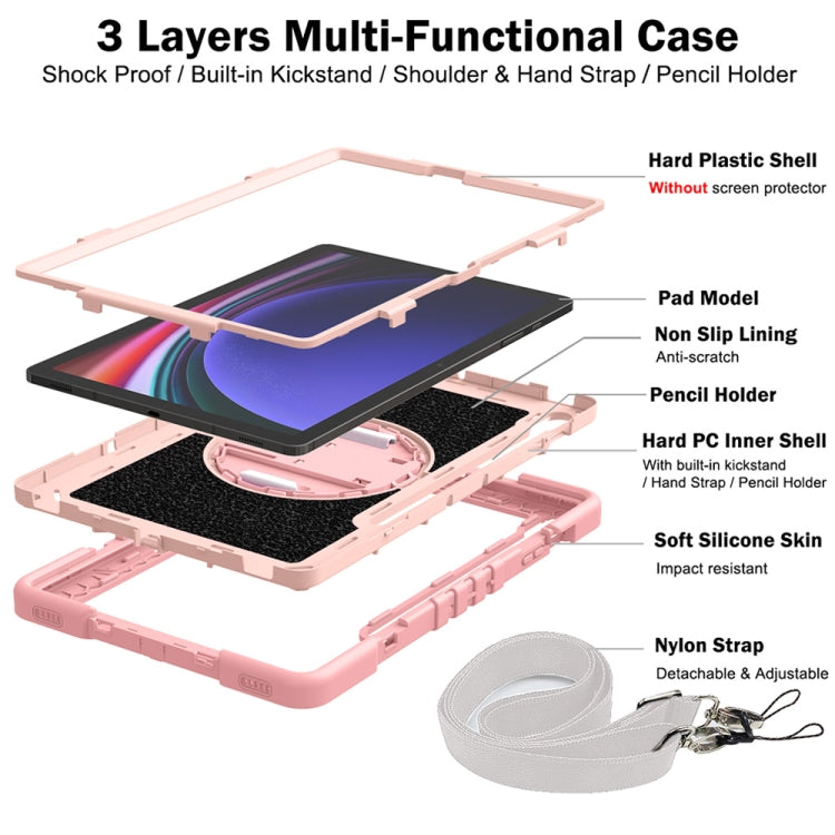 For Samsung Galaxy Tab S9+ 360 Degree Rotation PC Contrast Silicone Tablet Case(Rose Gold)