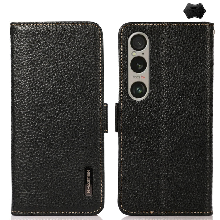 For Sony Xperia 1 VI KHAZNEH Side-Magnetic Litchi Genuine Leather RFID Case(Black)