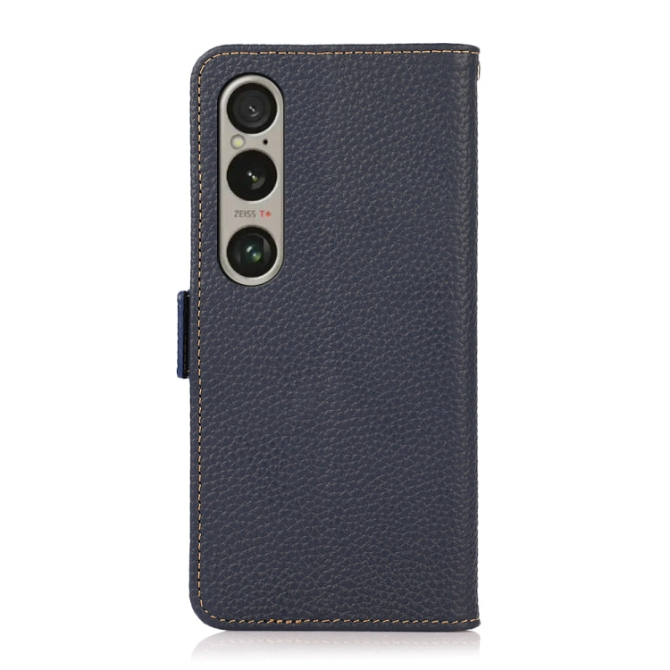 For Sony Xperia 1 VI KHAZNEH Side-Magnetic Litchi Genuine Leather RFID Case(Blue)
