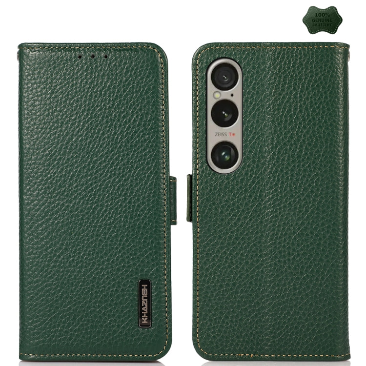For Sony Xperia 1 VI KHAZNEH Side-Magnetic Litchi Genuine Leather RFID Case(Green)
