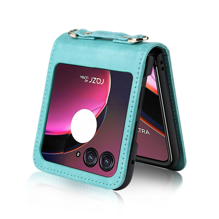 For Motorola Razr 40 Ultra Crossbody Card Slot Leather Phone Case(Mint Green)