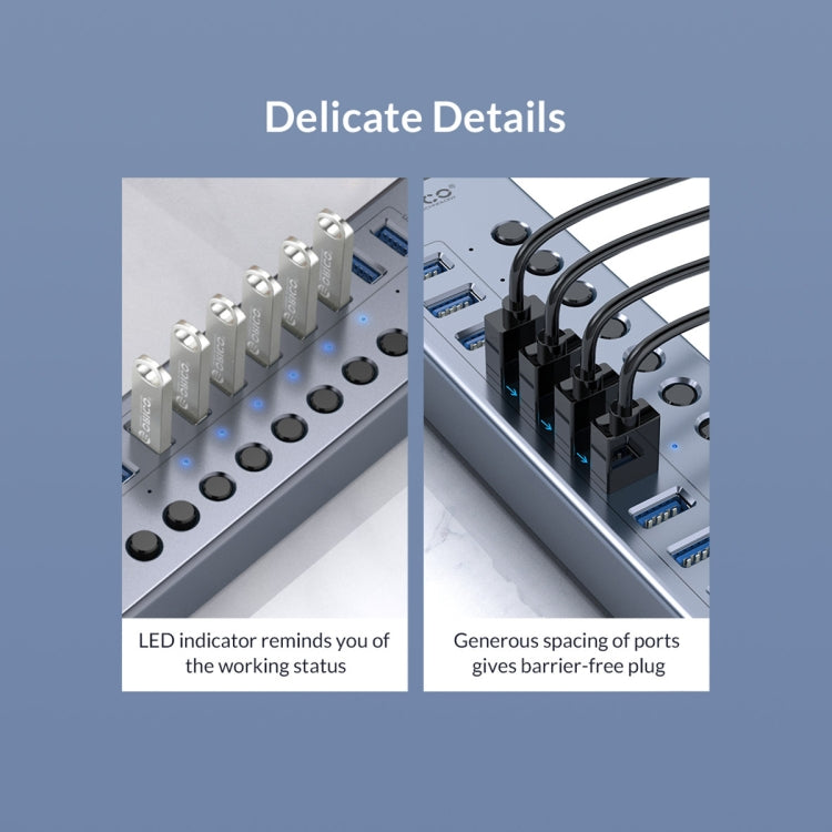 ORICO BT2U3-7AB-GY-BP 7 Ports USB 3.0 HUB with Individual Switches(AU Plug) - free shipping - PMC Jewellery - Order now!