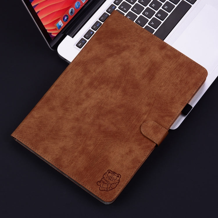 For Honor Pad 9 12.1 Embossed Tiger Pattern Leather Tablet Case(Brown)