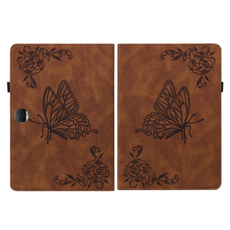 For Honor Pad 9 12.1 Butterfly Flower Embossed Leather Tablet Case(Brown)