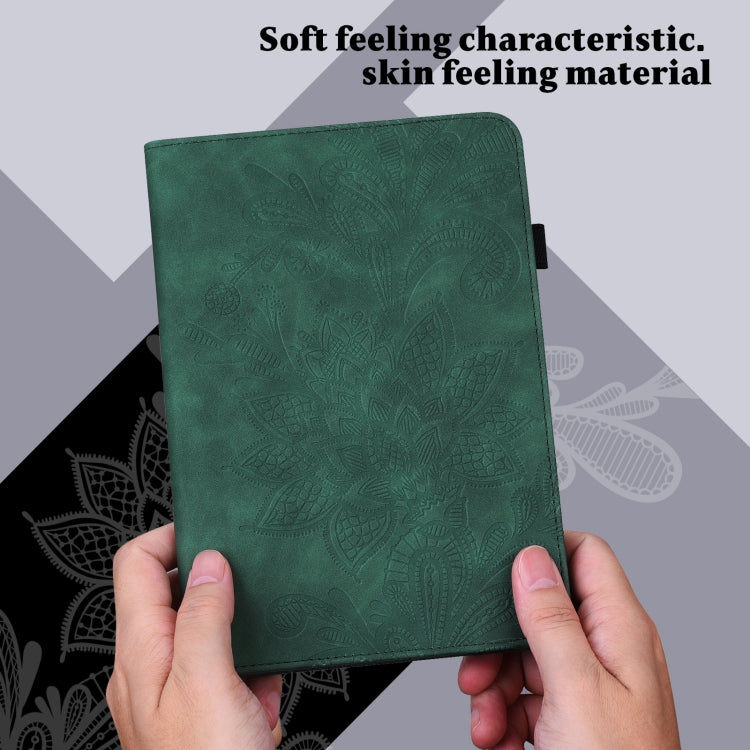For Samsung Galaxy Tab S9 Lace Flower Embossing Pattern PU Tablet Case(Green)