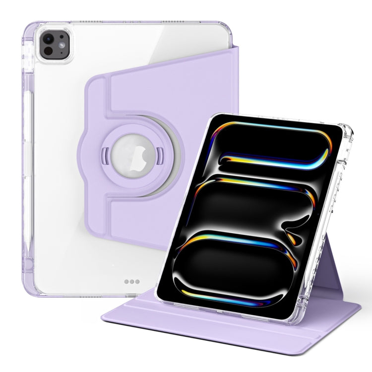 For iPad Pro 11 2024 360 Rotation Detachable Clear Acrylic Leather Tablet Case(Light Purple)