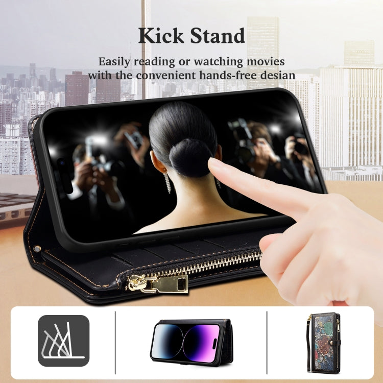 For Motorola Moto G75 5G ESEBLE Star Series Lanyard Zipper Wallet RFID Leather Case(Black) - free shipping - PMC TechLife - Order now!