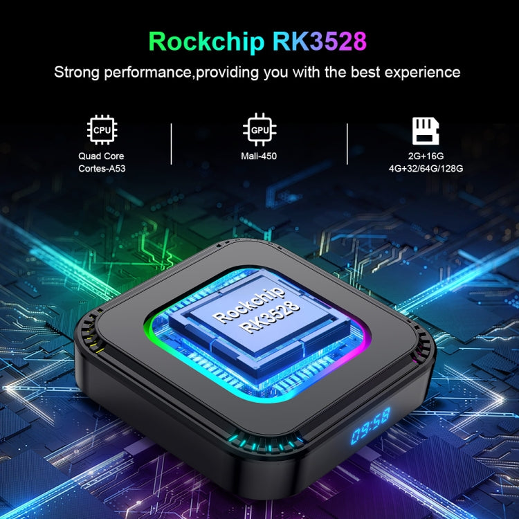 HK1 RBOX K8 8K Android 13.0 Smart TV Box with Remote Control, 2GB+16GB, RK3528 Quad-Core(US Plug)