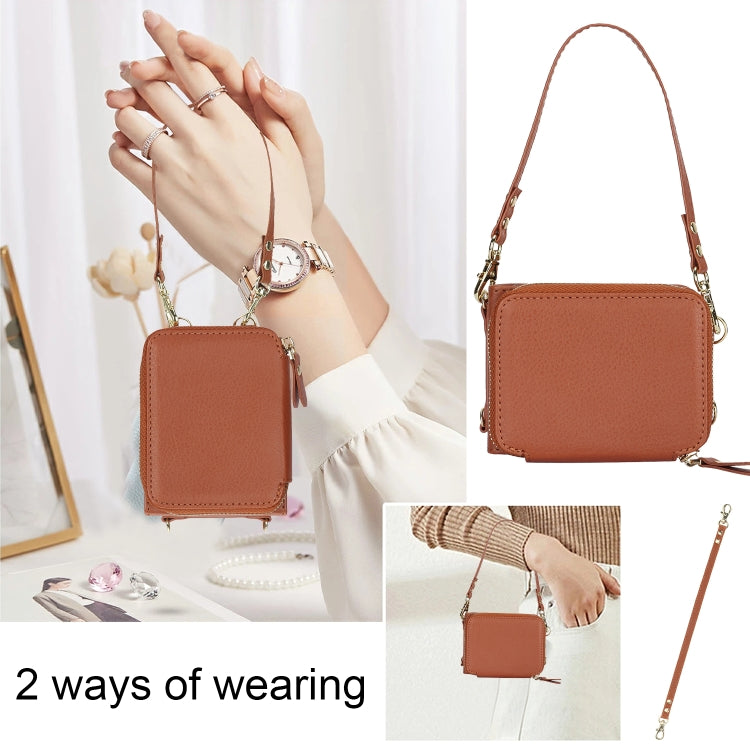 For Motorola Razr 40 Ultra Long and Short Lanyard Zipper Card Slot Foldable Phone Case(Brown) - Motorola Cases by PMC TechLife | Online Shopping South Africa | PMC TechLife | Buy Now Pay Later Mobicred