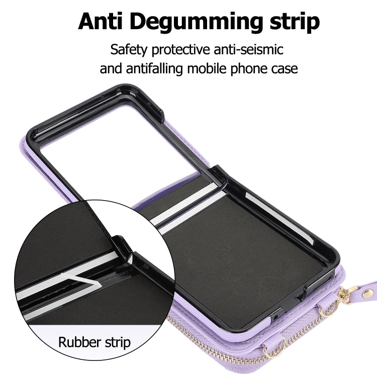 For Motorola Razr 40 Ultra Long and Short Lanyard Zipper Card Slot Foldable Phone Case(Purple)