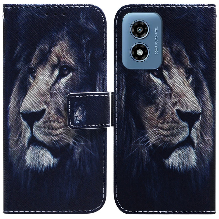 For Motorola Moto G Play 4G 2024 Coloured Drawing Flip Leather Phone Case(Lion)