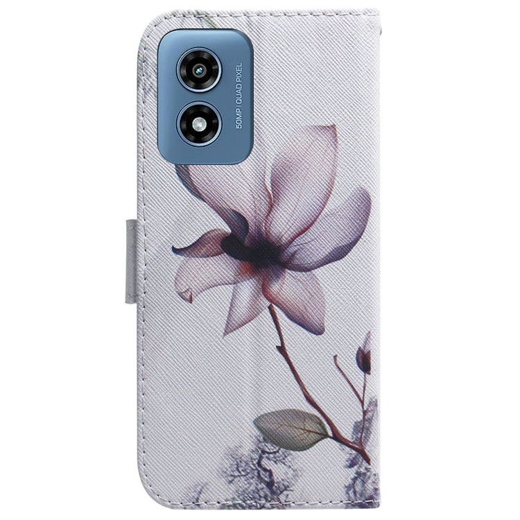 For Motorola Moto G Play 4G 2024 Coloured Drawing Flip Leather Phone Case(Magnolia)